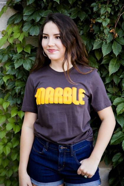 marble brown retro tee front view women's